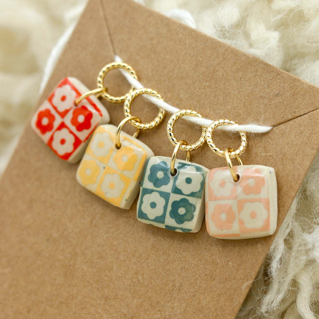 Flower Checkerboard Stitch Marker Set | Soft Spoken Co.